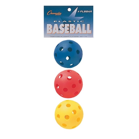 Perfectpitch 9 in. Plastic BaseballRedRoyal Blue & Yellow - Set of 3, 3PK PE209191
